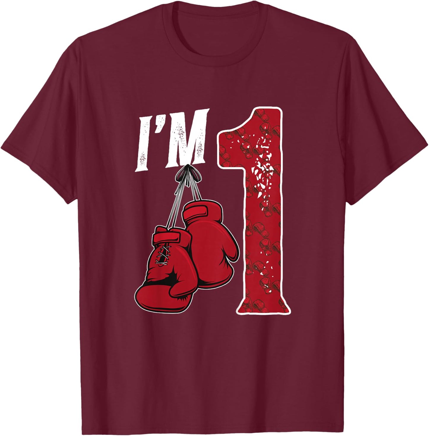 Kids 1st Birthday Boxing Boy One Year Old Boxer T-Shirt - T-Shirt | Maroon