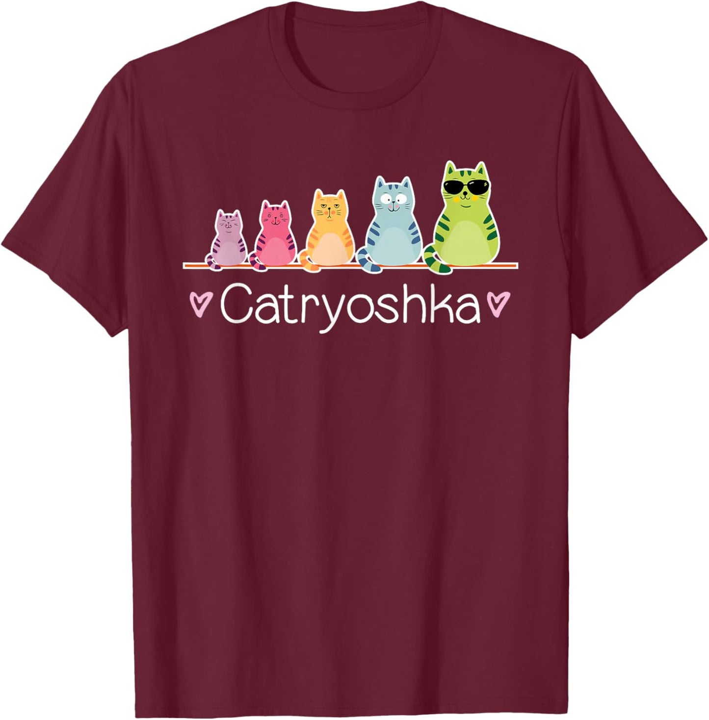 Babushka Dolls Kitties Cat Lover Catryoshka Cute Cats Matryoshka Russian Nesting Doll Blue Small T-Shirt - T-Shirt | Maroon