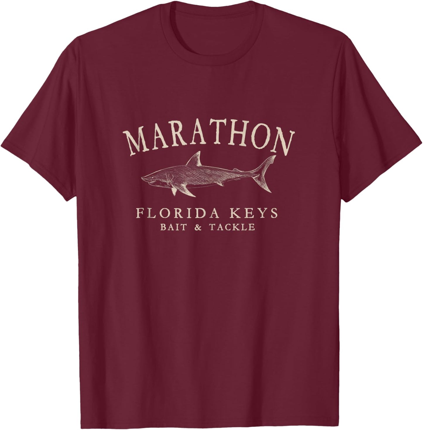 Marathon Florida Shark Vintage Ivory Art Fishing T-Shirt - T-Shirt | Maroon