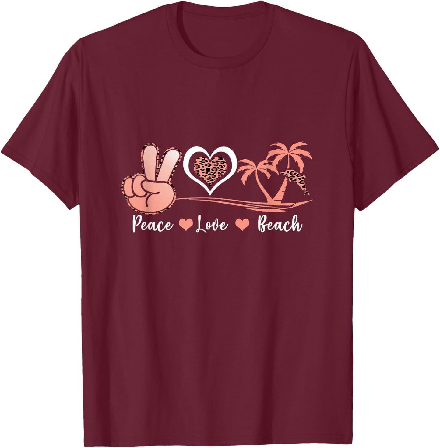Leopard Peace Love Beach Cool Summer Vibes Beach Lovers T-Shirt - T-Shirt | Maroon