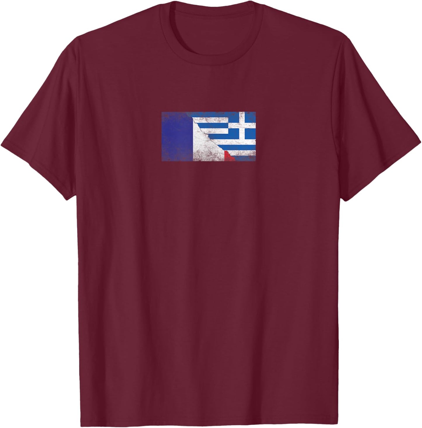 Flags France and Greece – French Greek , Black, S T-Shirt - T-Shirt | Maroon