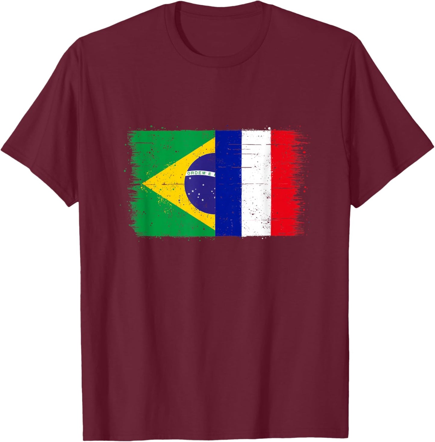Brésil France Drapeau Fierté du Fier Fan Français Brésilien T-Shirt - T-Shirt | Maroon