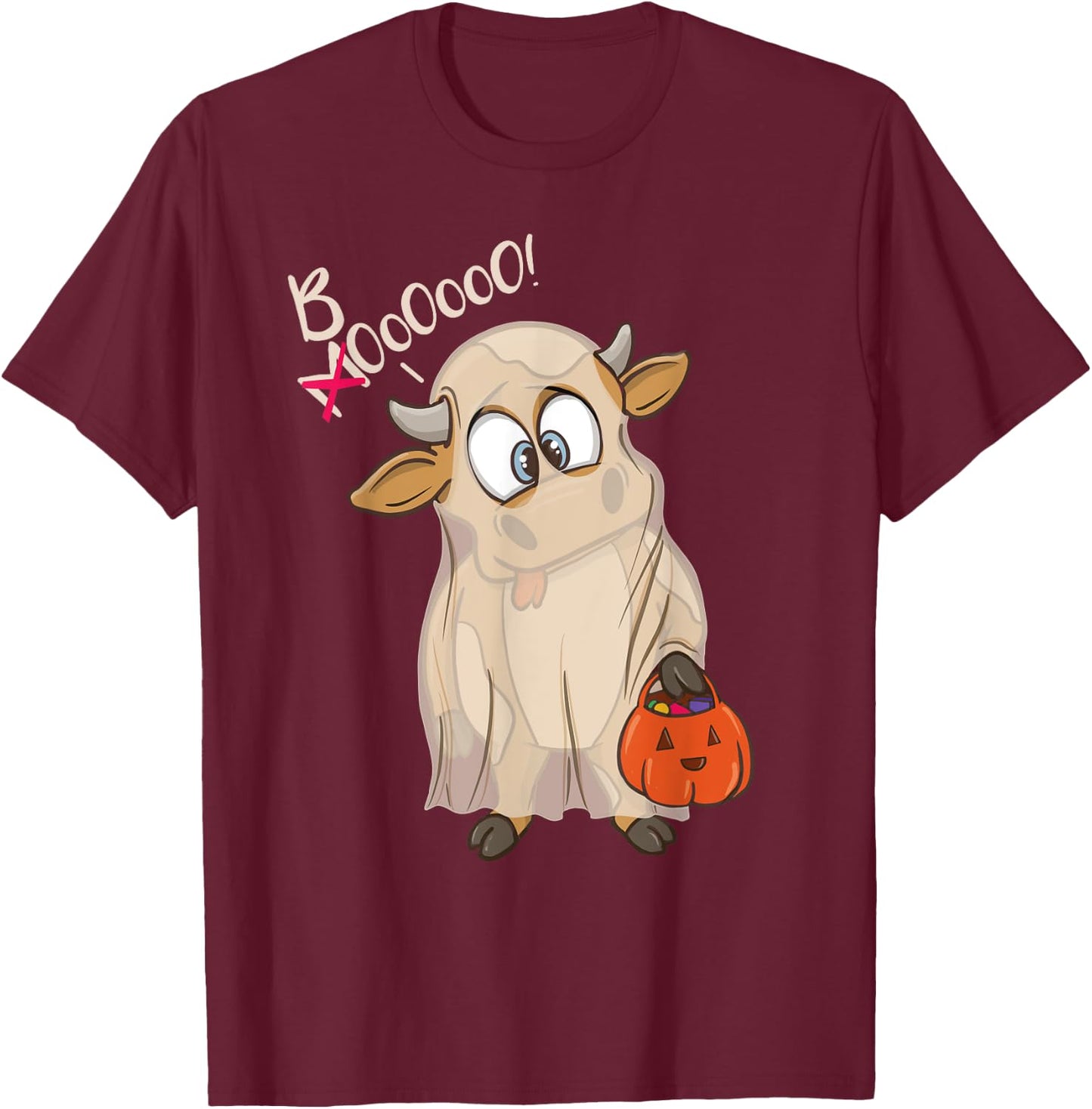 Halloween Cow As Ghost Mooing Boo Trick Treat Halloween Fun T-Shirt - T-Shirt | Maroon