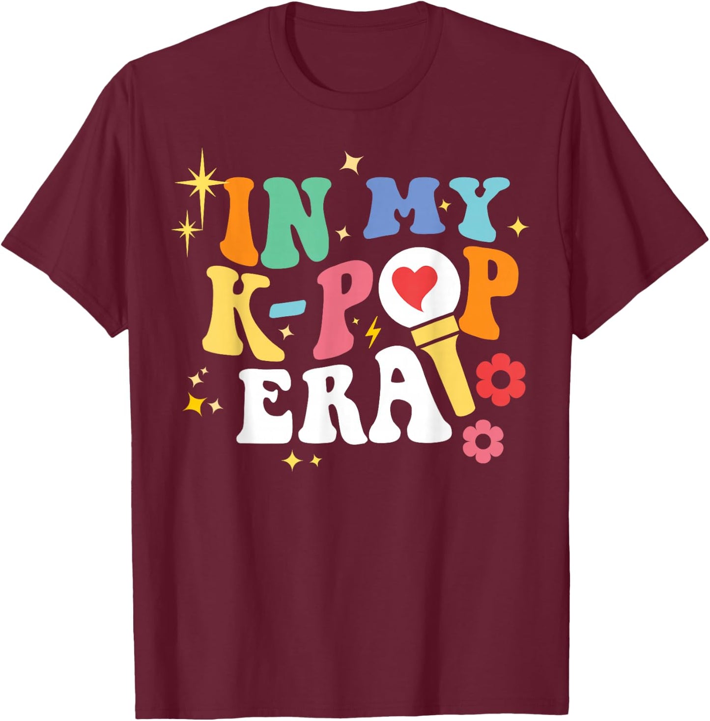 in My K-Pop Era Groovy Retro Style Lightstick Design Hallyu T-Shirt - T-Shirt | Maroon