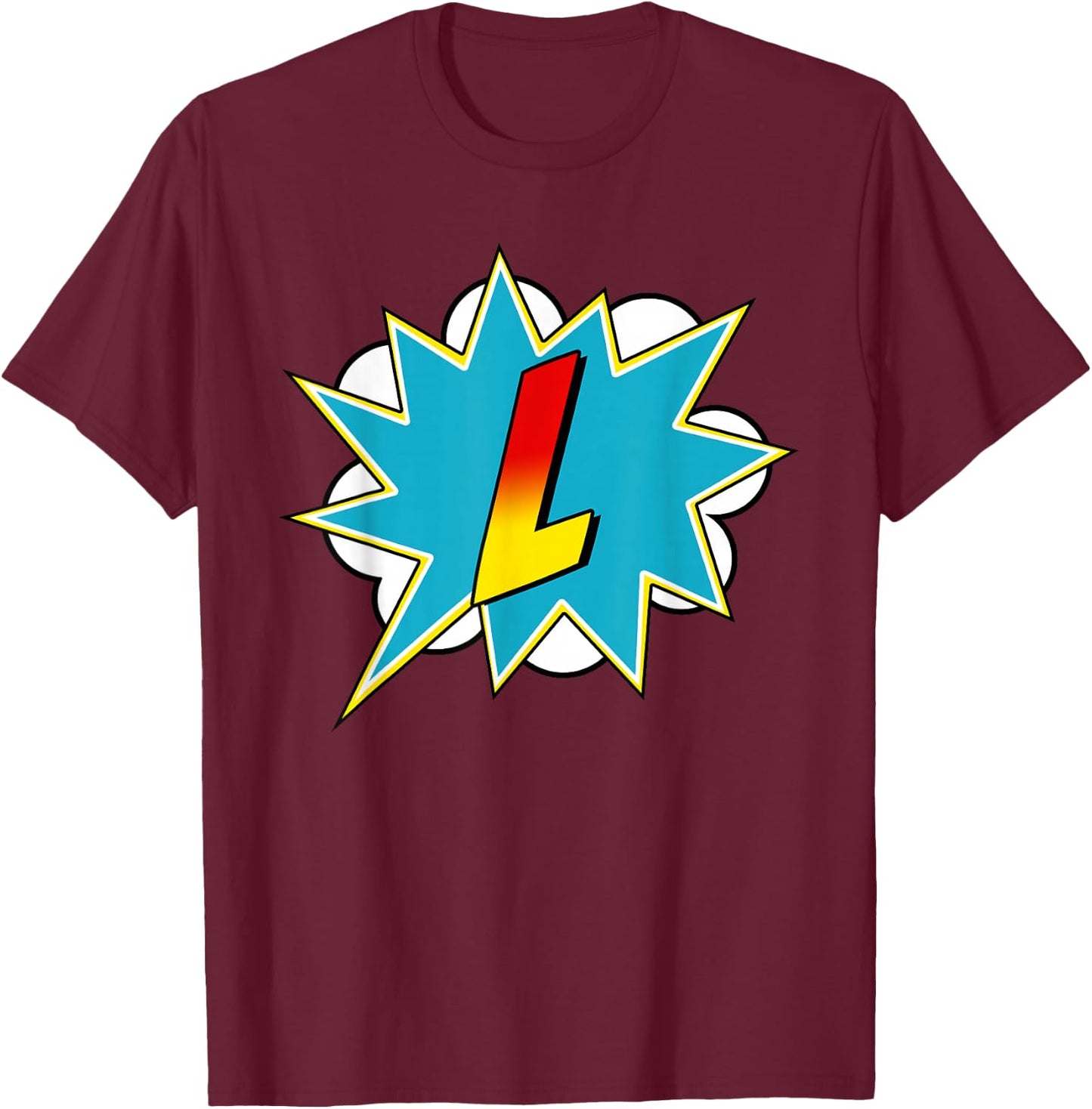 Letter L Superhero Name Comic Letter Retro Costume T-Shirt - T-Shirt | Maroon