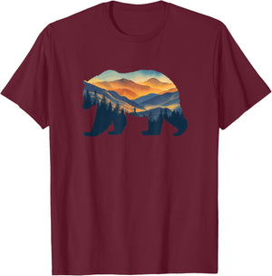 Nature Bear Forest Hiking Camping Outdoors Travel T-Shirt - T-Shirt | Maroon