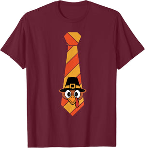 Funny Thanksgiving Tie With Turkey For Family Dinner T-Shirt - T-Shirt | Maroon