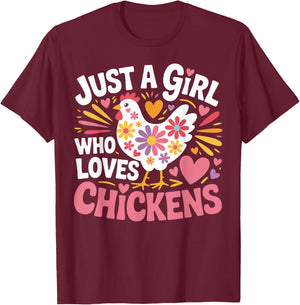 Just a Girl Who Loves Chickens Floral Gifts Girls Women Kids T-Shirt - T-Shirt | Maroon