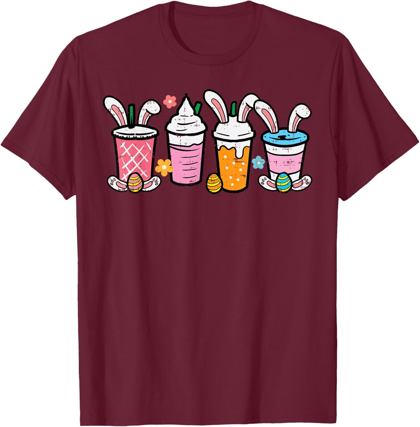 Easter Coffee Iced Latte Bunnies Cute Rabbit Men Women Kids T-Shirt - T-Shirt | Maroon