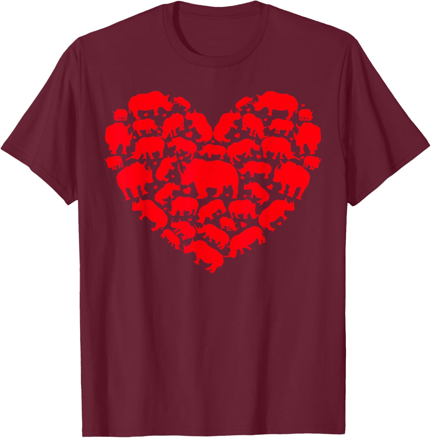 Rhino Lover Funny Love Heart Rhino Valentine's Day T-Shirt - T-Shirt | Maroon