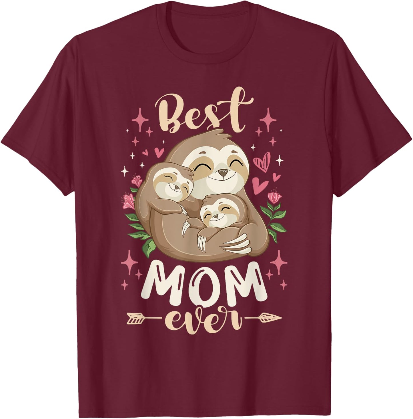 Best Mom Ever, Sloth Mother & Children, Mother's Day T-Shirt - T-Shirt | Maroon