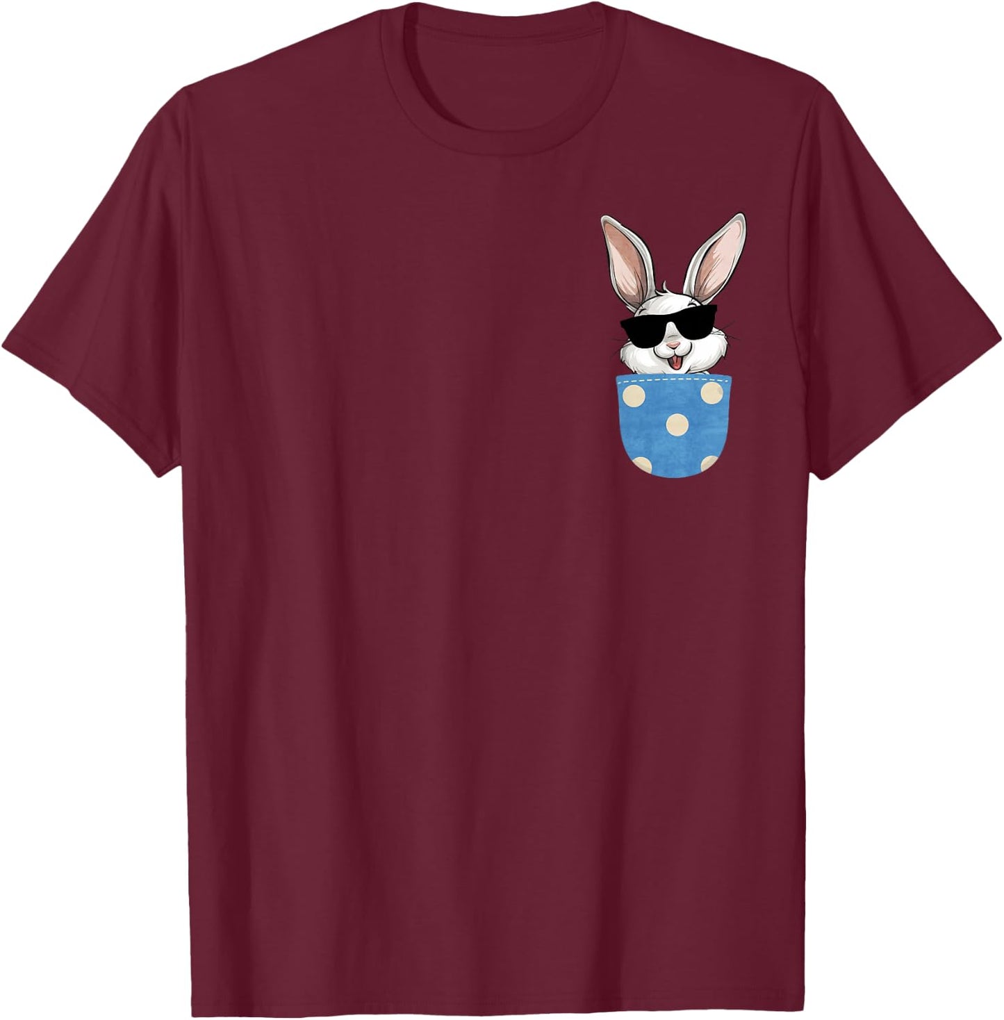 Bunny Rabbit With Sunglasses In Pocket, Happy Easter Day T-Shirt - T-Shirt | Maroon