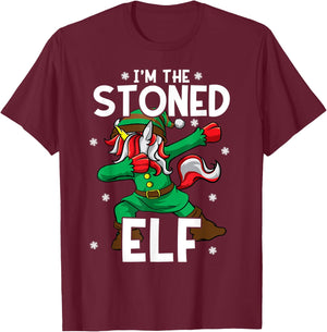 I'm The Stoned Elf Unicorn Cannabis Marijuana Weed Christmas T-Shirt - T-Shirt | Maroon