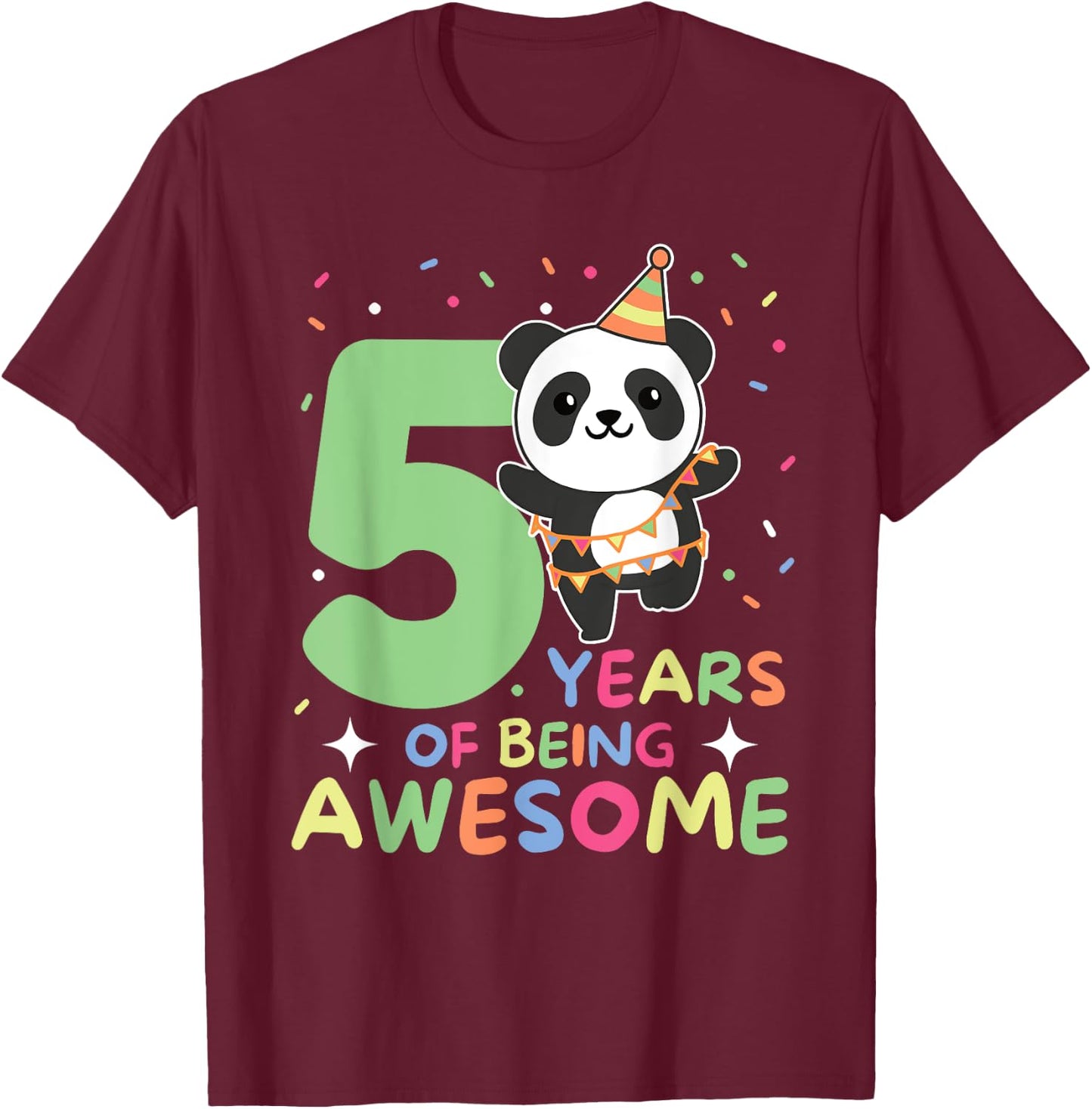 Panda 5th Birthday For Kids Five Year Old Panda T-Shirt - T-Shirt | Maroon