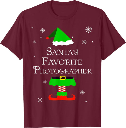 Santa's Favorite Photographer T-Shirt - T-Shirt | Maroon