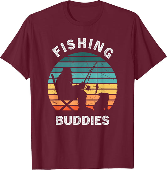 English Bulldog Bigfoot Sasquatch Fishing Retro Dog Women Kids T-Shirt - T-Shirt | Maroon
