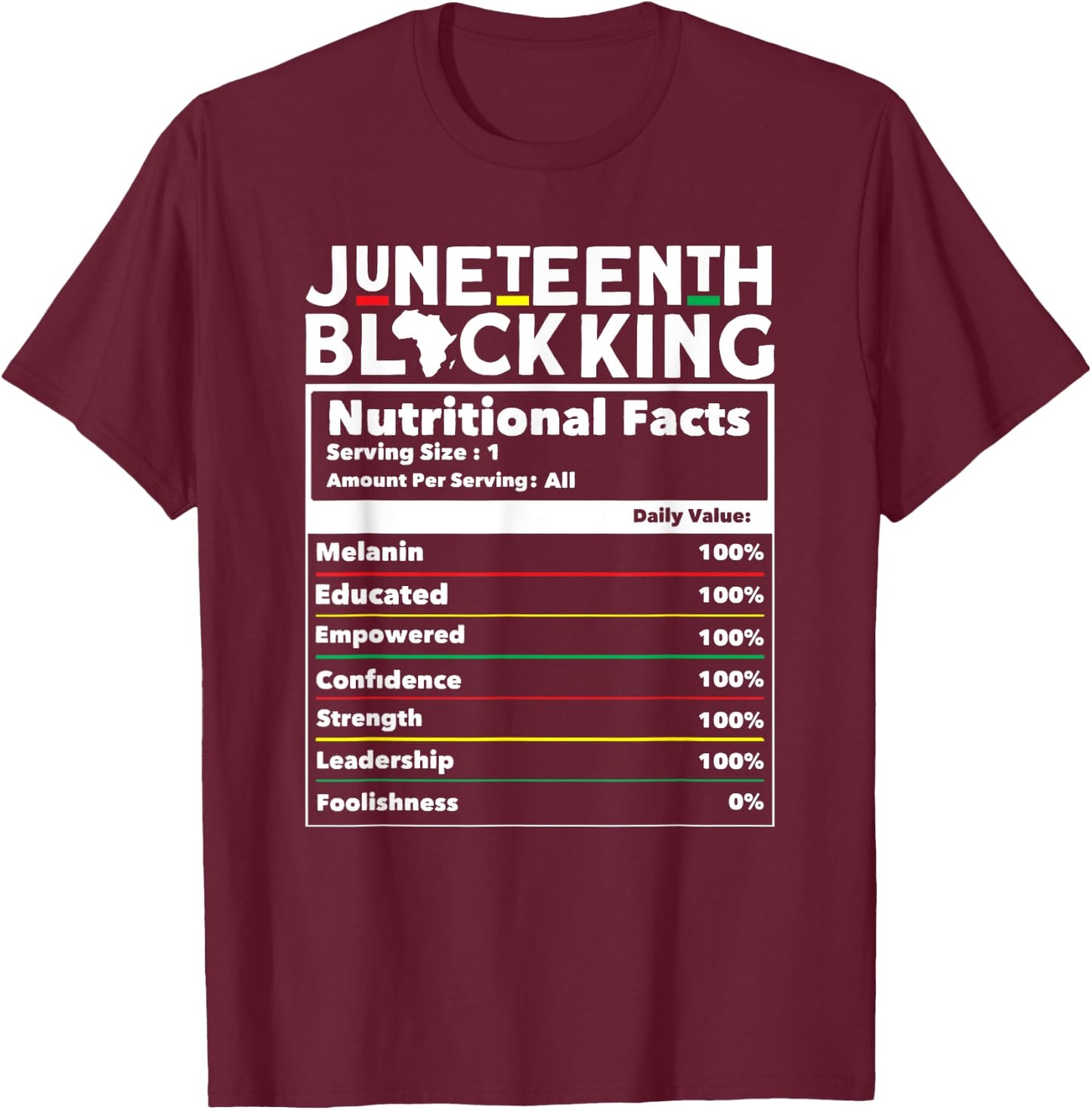 Juneteenth Black King Nutritional Facts Men's Juneteenth T-Shirt - T-Shirt | Maroon