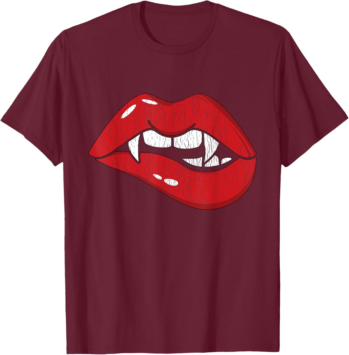 Retro Dracula Vampire Red Lips Teeth Bite Halloween Costume T-Shirt - T-Shirt | Maroon