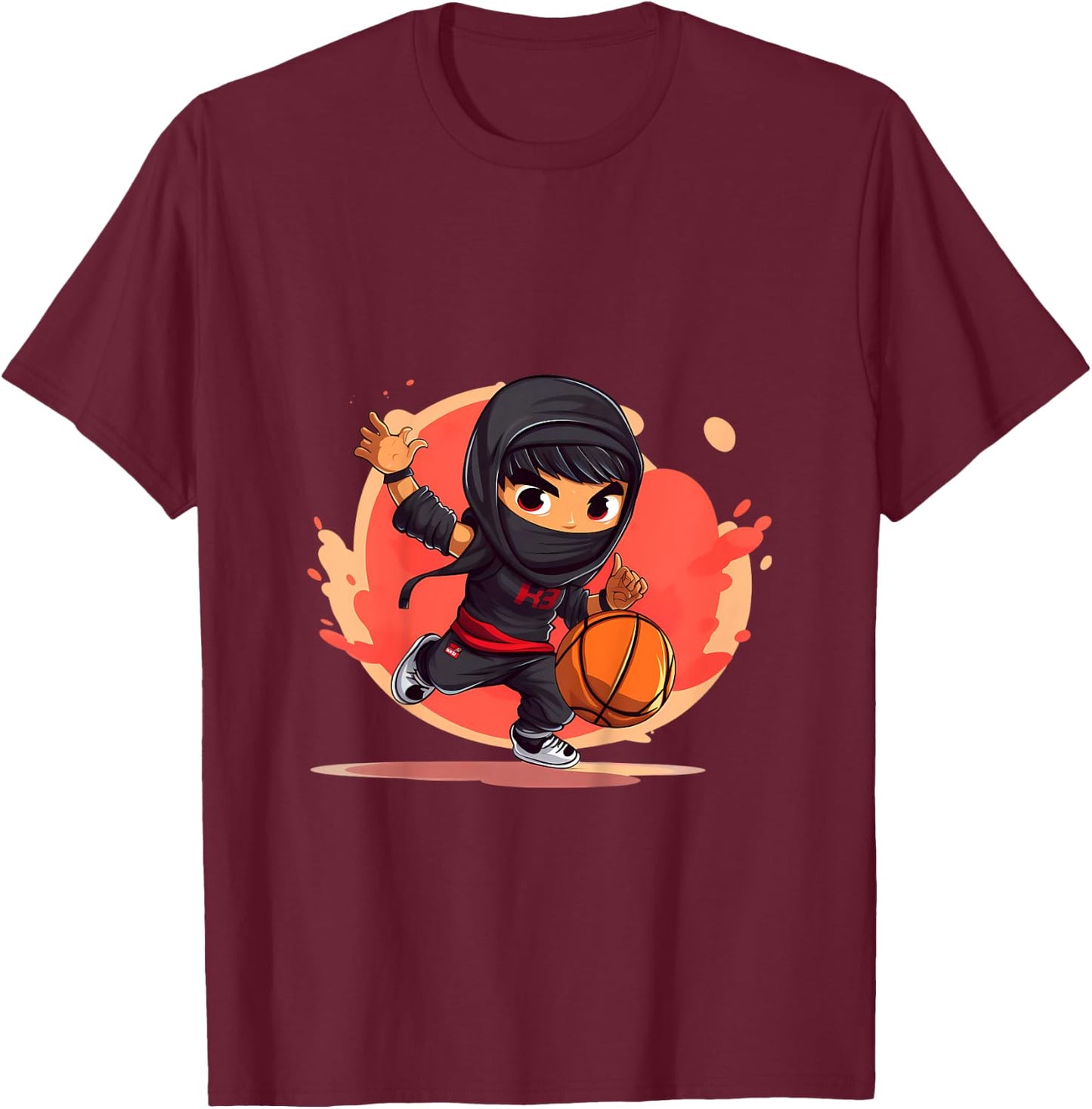 Kinder Ninja Junge Spielt Basketball T-Shirt - T-Shirt | Maroon