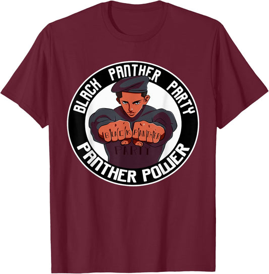 Black Power Panther Party Beret Afro1966 Logo T-Shirt - T-Shirt | Maroon