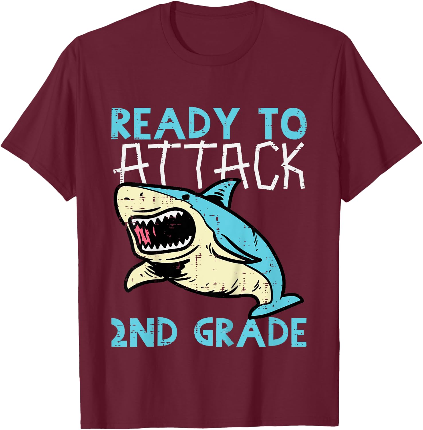Kids Shark Ready To Attack 2nd Grade Second First Day Of School T-Shirt - T-Shirt | Maroon