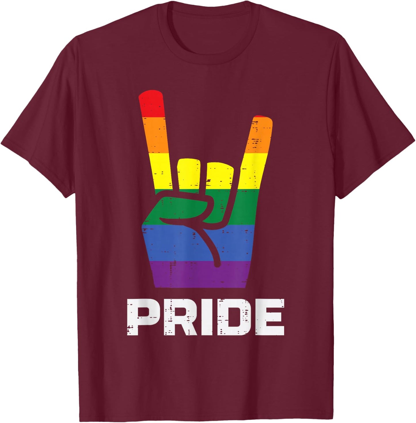 Rainbow Rock Hand Sign Pride Punk Gay Flag LGBTQ Men Women , black, s T-Shirt - T-Shirt | Maroon