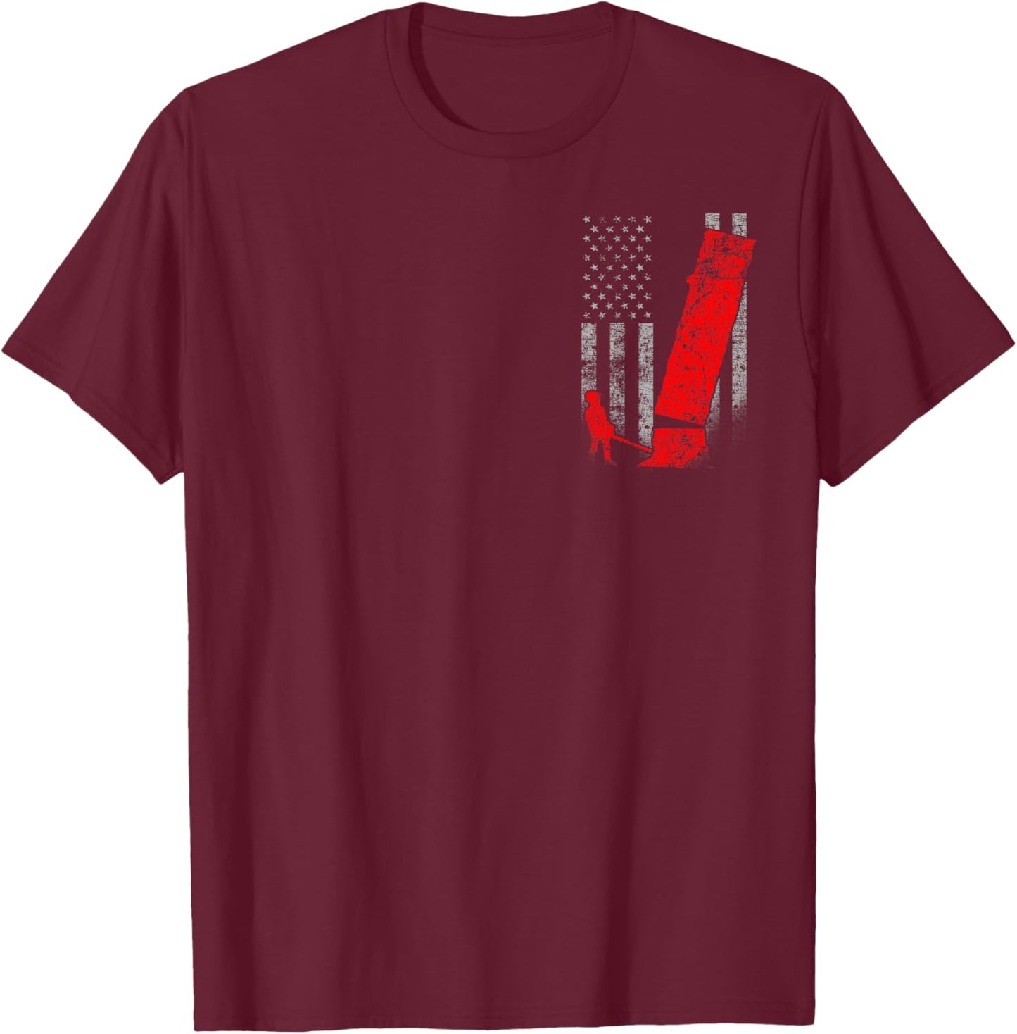 Two-Sided Logging Flag Shirt - Red Logger Felling a Tree T-Shirt - T-Shirt | Maroon