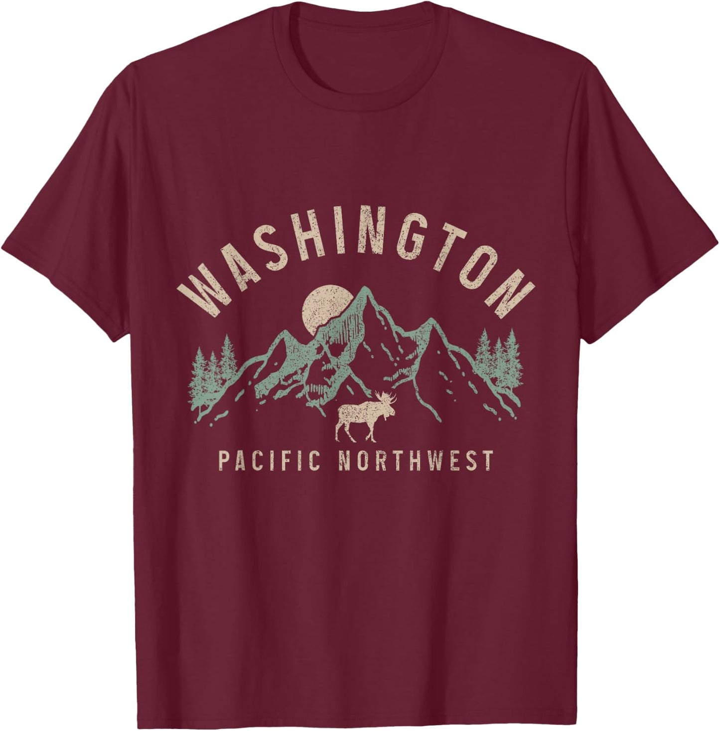 Washington PNW Moose Pacific Northwest Souvenir Pride T-Shirt - T-Shirt | Maroon