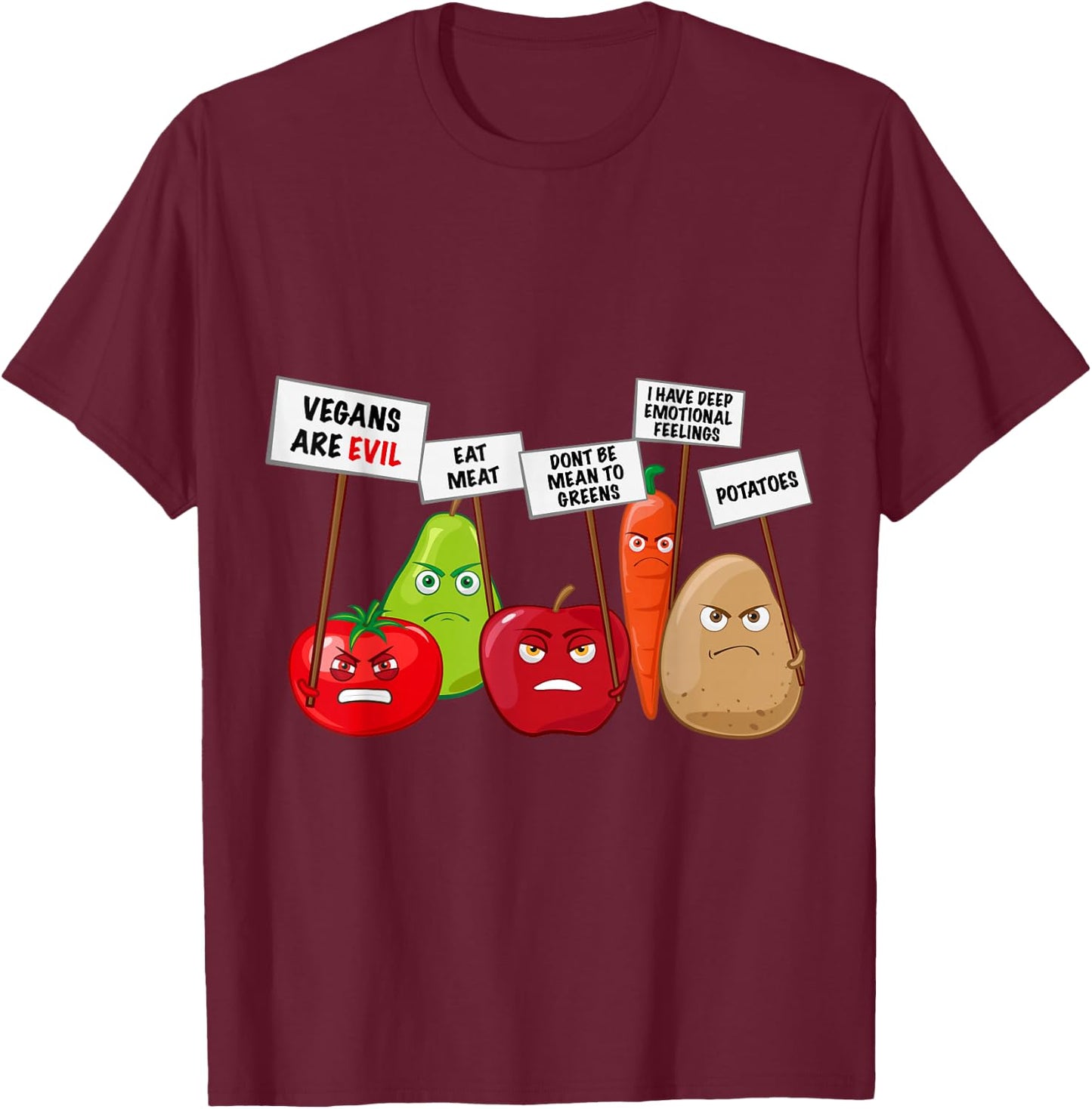 Funny Vegan - Vegetables & Fruits Protesting Against Vegans Small T-Shirt - T-Shirt | Maroon