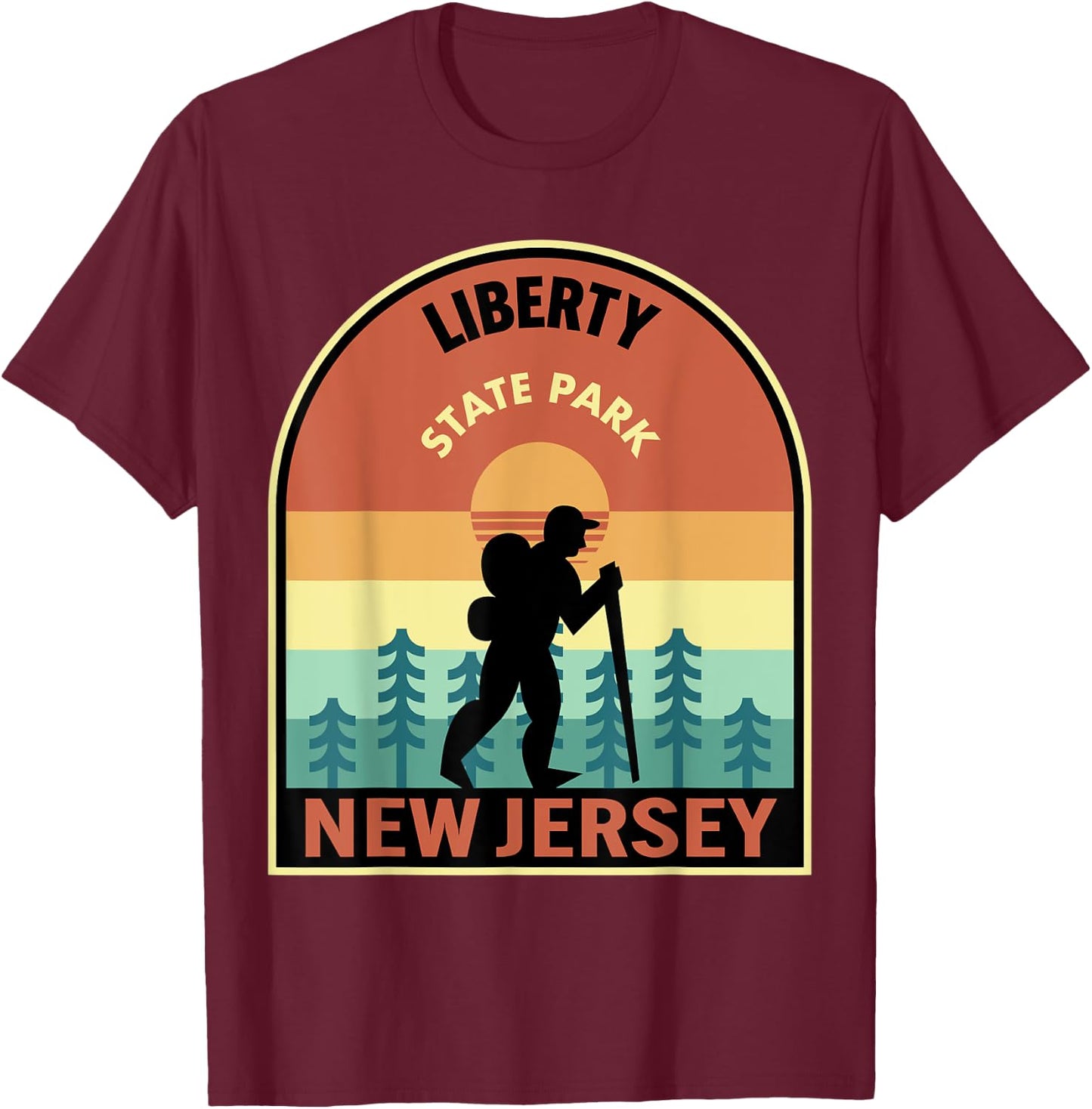 Liberty State Park NJ Retro T-Shirt - T-Shirt | Maroon