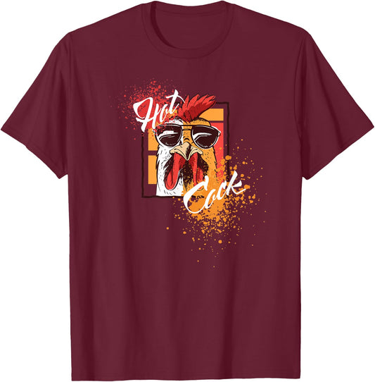 Hot Cock Rooster Sunglasses funny Gift Chicken Farmer T-Shirt - T-Shirt | Maroon