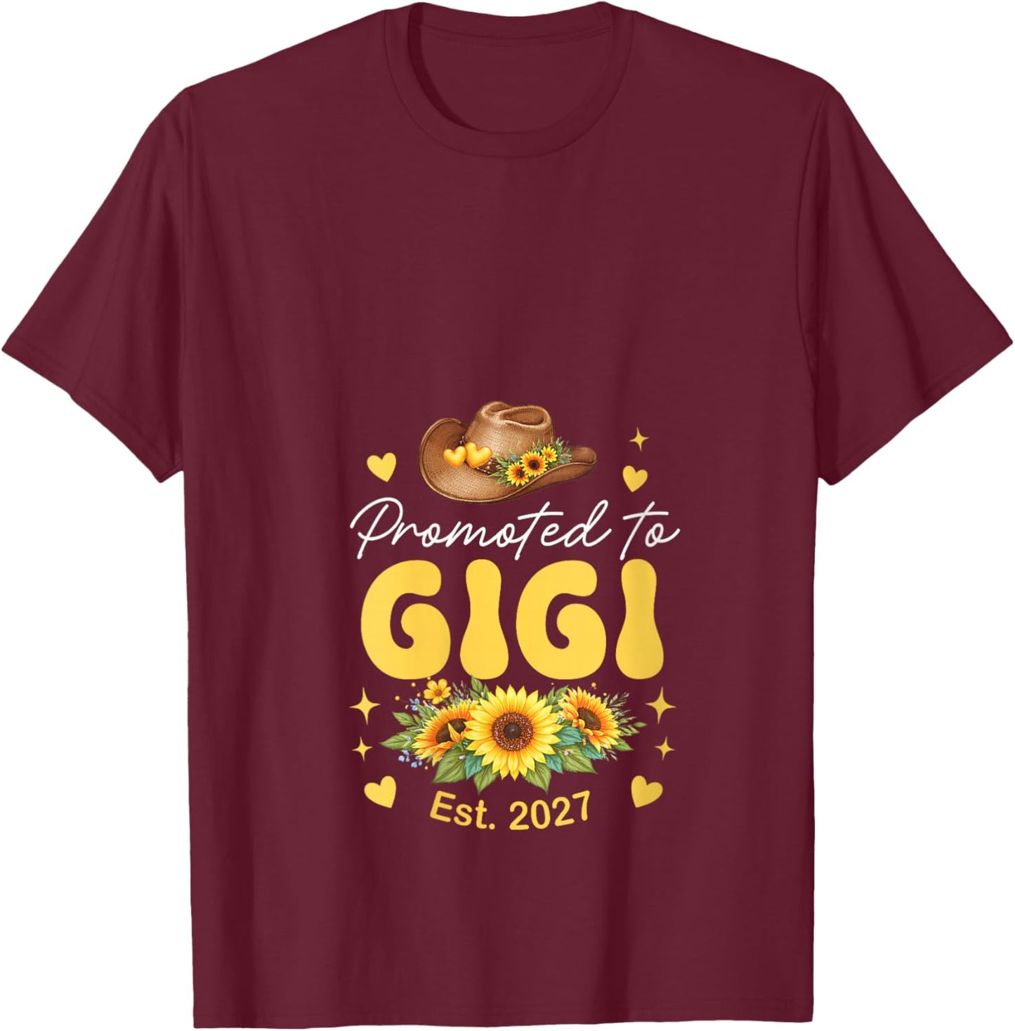 Women's Promoted to Gigi Est. 2027 Sunflowers Expecting New Baby V-Neck T-Shirt - T-Shirt | Maroon