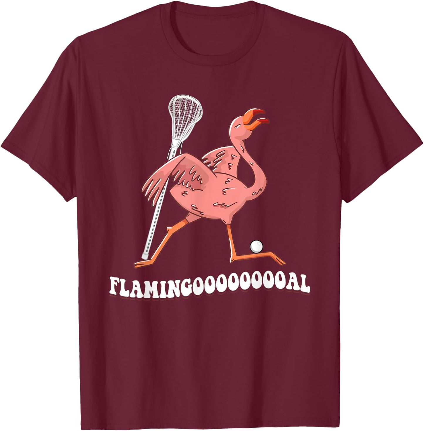 Flamingooooal Flamingo Throwing Lacrosse Ball T-Shirt - T-Shirt | Maroon
