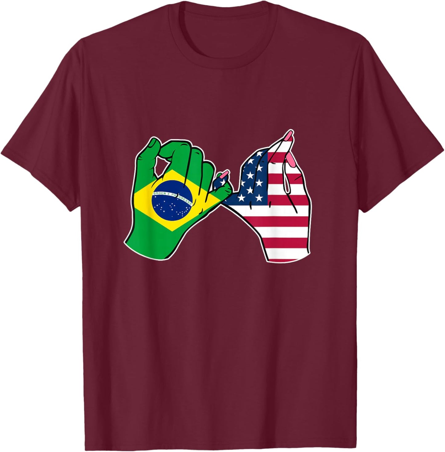 Bandeira do Brasil e dos Estados Unidos Mãos unidas T-Shirt - T-Shirt | Maroon