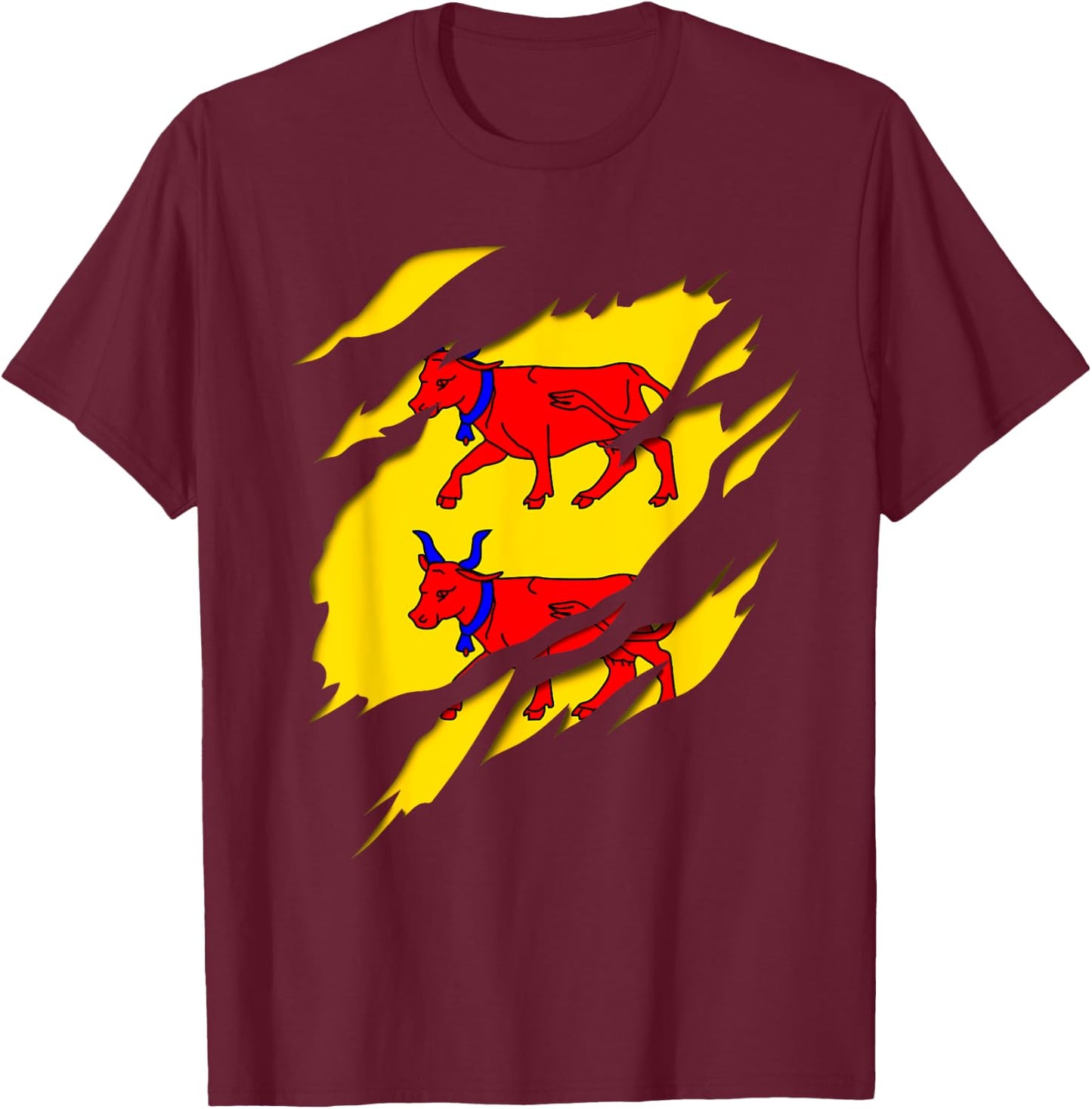 Béarn Flag Crest Ripped 3D Effect France T-Shirt - T-Shirt | Maroon