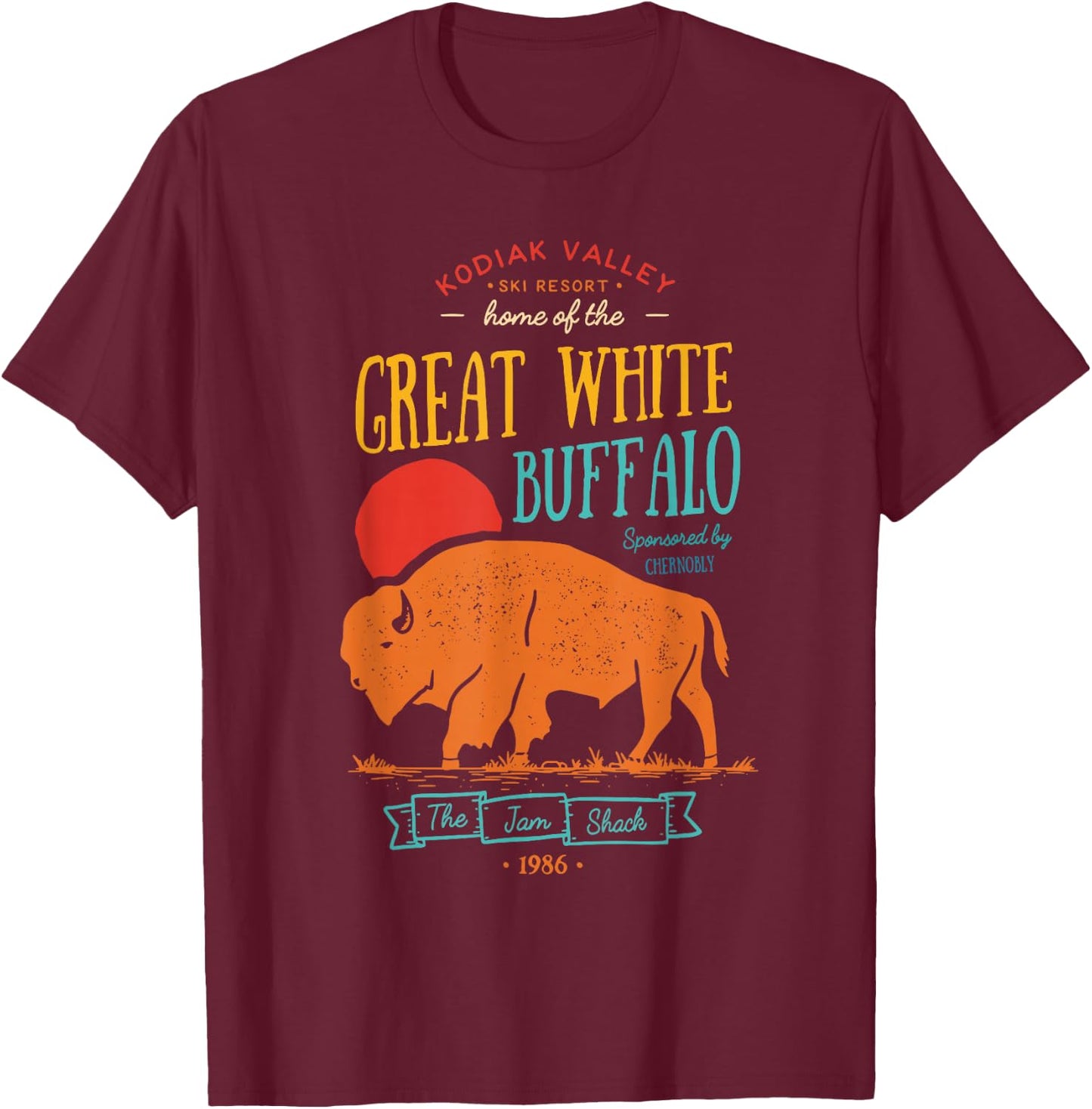 Kodiak Valley Ski Resort Home Of The Great White Buffalo T-Shirt - T-Shirt | Maroon