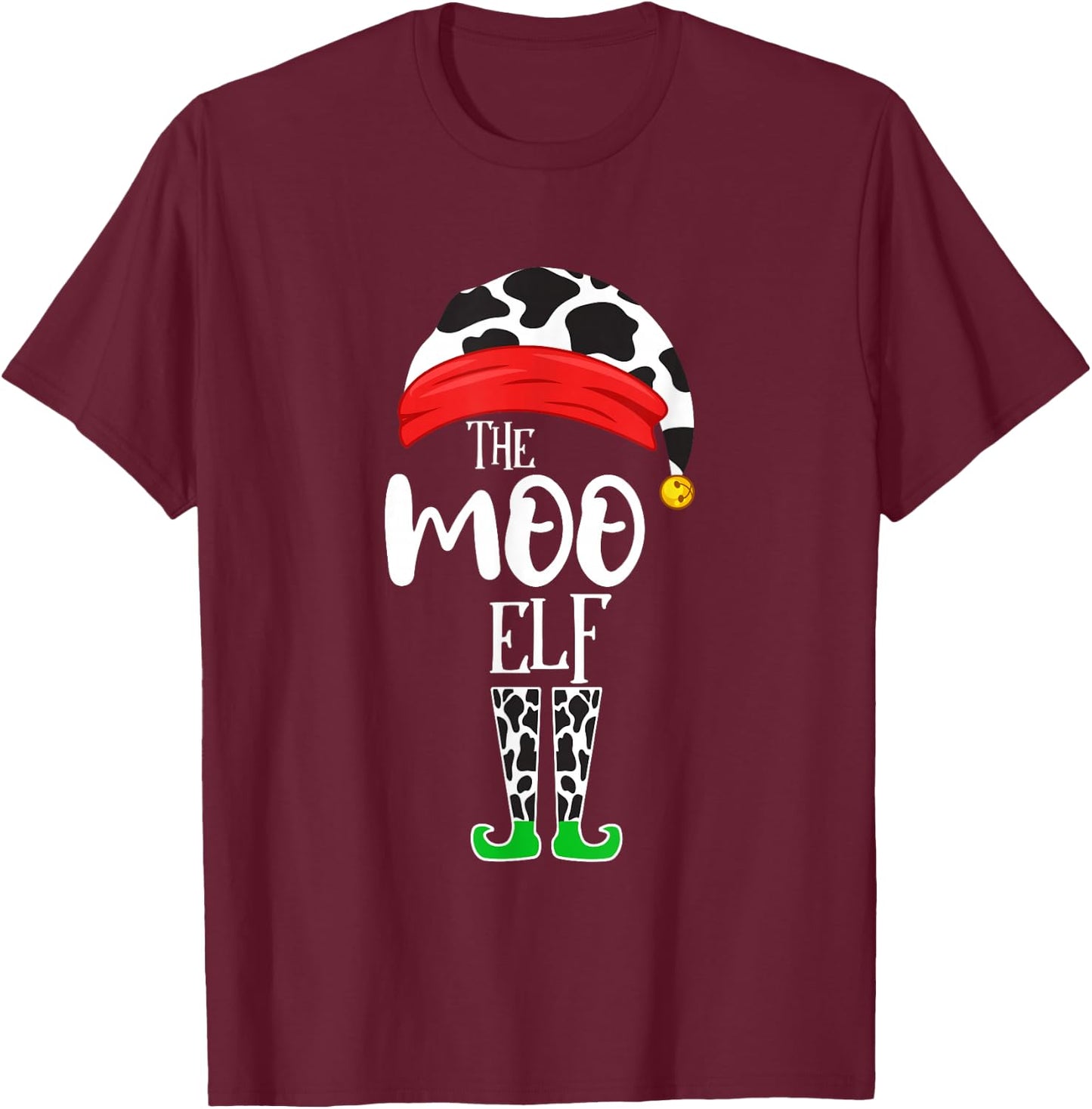 The Elf Moo Cow Funny Christmas Elf Family Matching T-Shirt - T-Shirt | Maroon