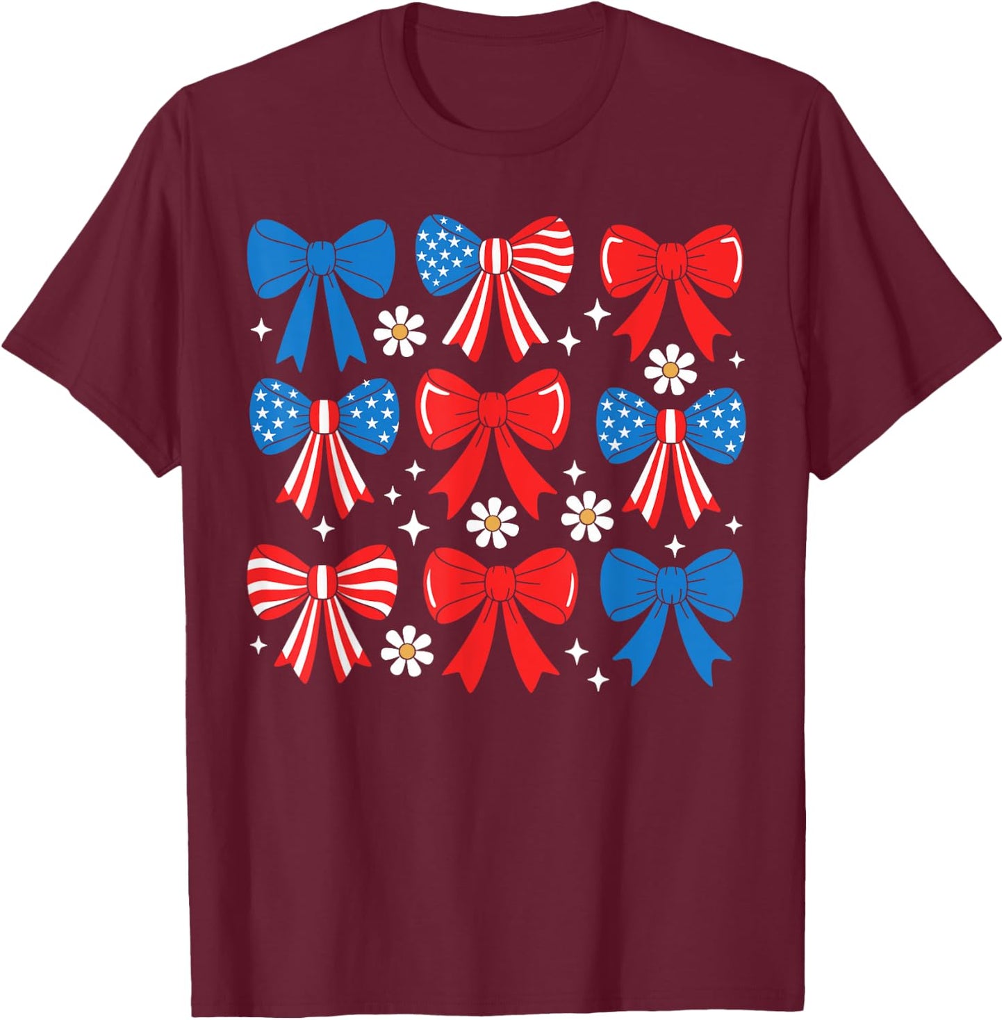 4th Of July Coquette Bow Women Girls USA Fourth Of July Bows T-Shirt - T-Shirt | Maroon