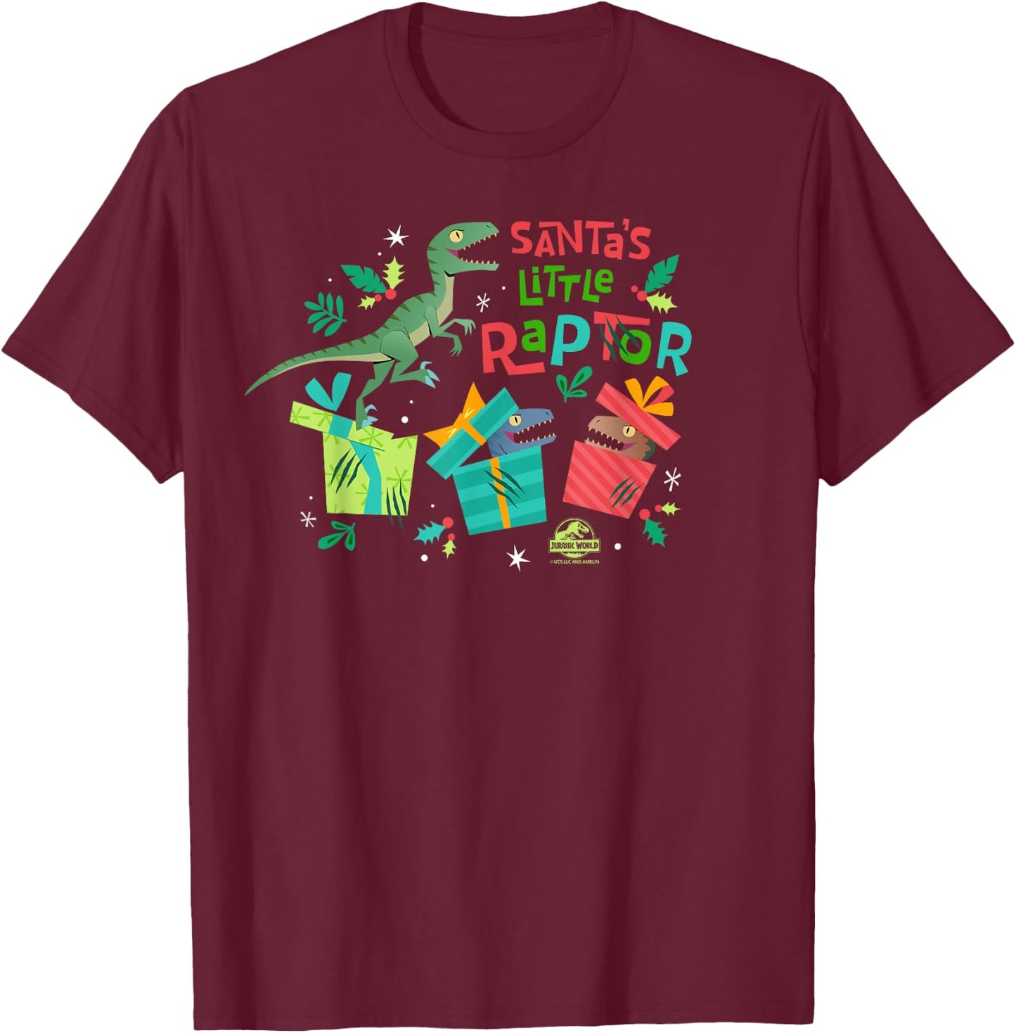 Jurassic World Santa’s Little Raptor T-Shirt - T-Shirt | Maroon