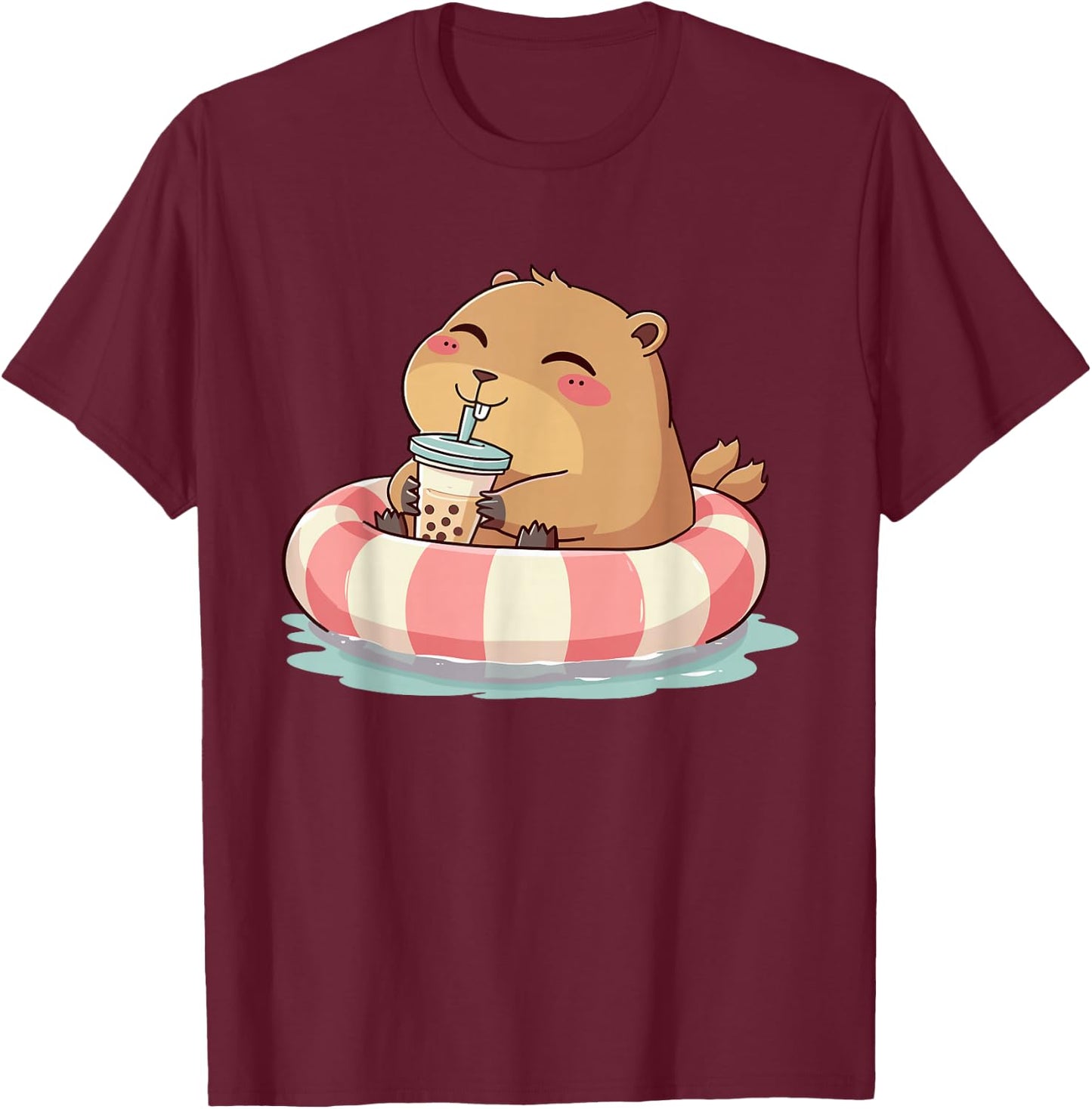 Capybara On Pool Float Drinking Boba Tea Women Girls Kids T-Shirt - T-Shirt | Maroon