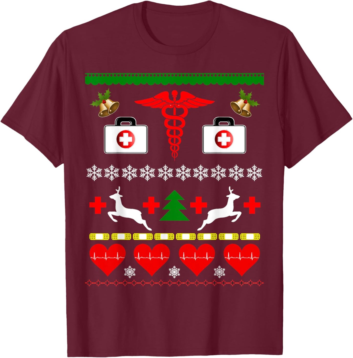 Ugly Christmas Design Nurse Doctor Medical Profession T-Shirt - T-Shirt | Maroon