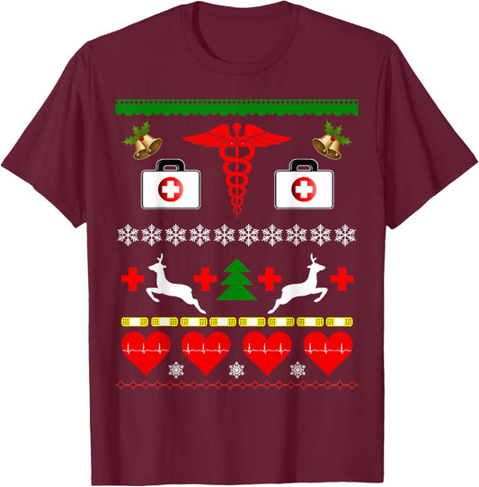 Ugly Christmas Design Nurse Doctor Medical Profession T-Shirt - T-Shirt | Maroon