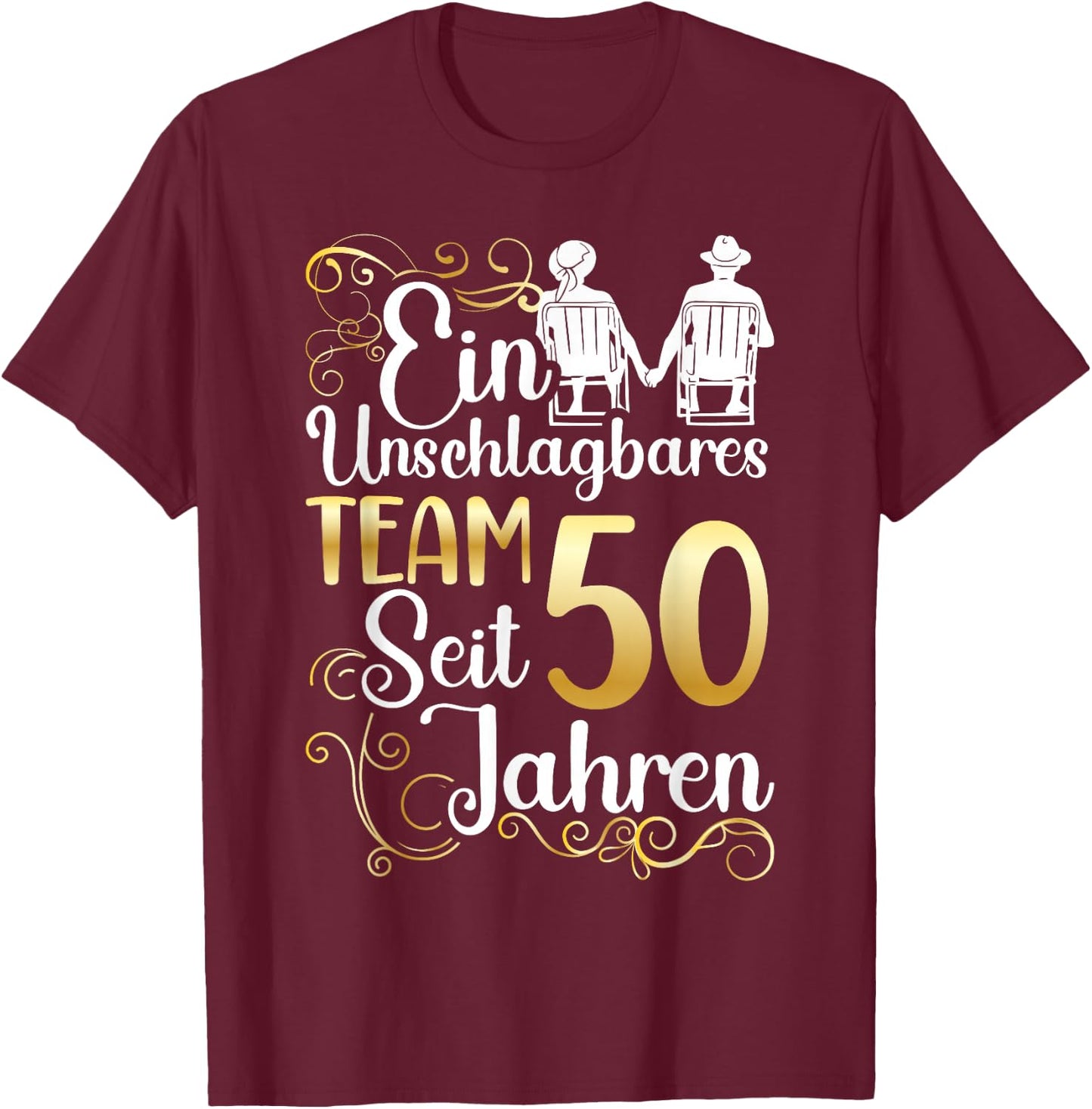 Golden Wedding 50 Years Married Wedding Anniversary , black T-Shirt - T-Shirt | Maroon