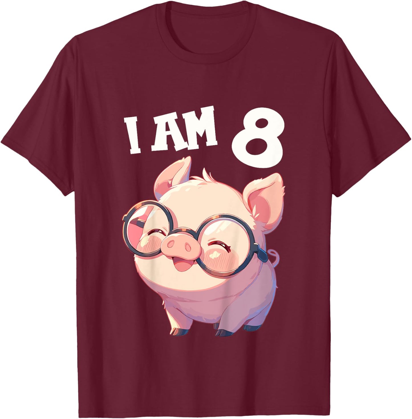 Kids 8 Years old 8 birthday Pigs Boy Girl Pig T-Shirt - T-Shirt | Maroon