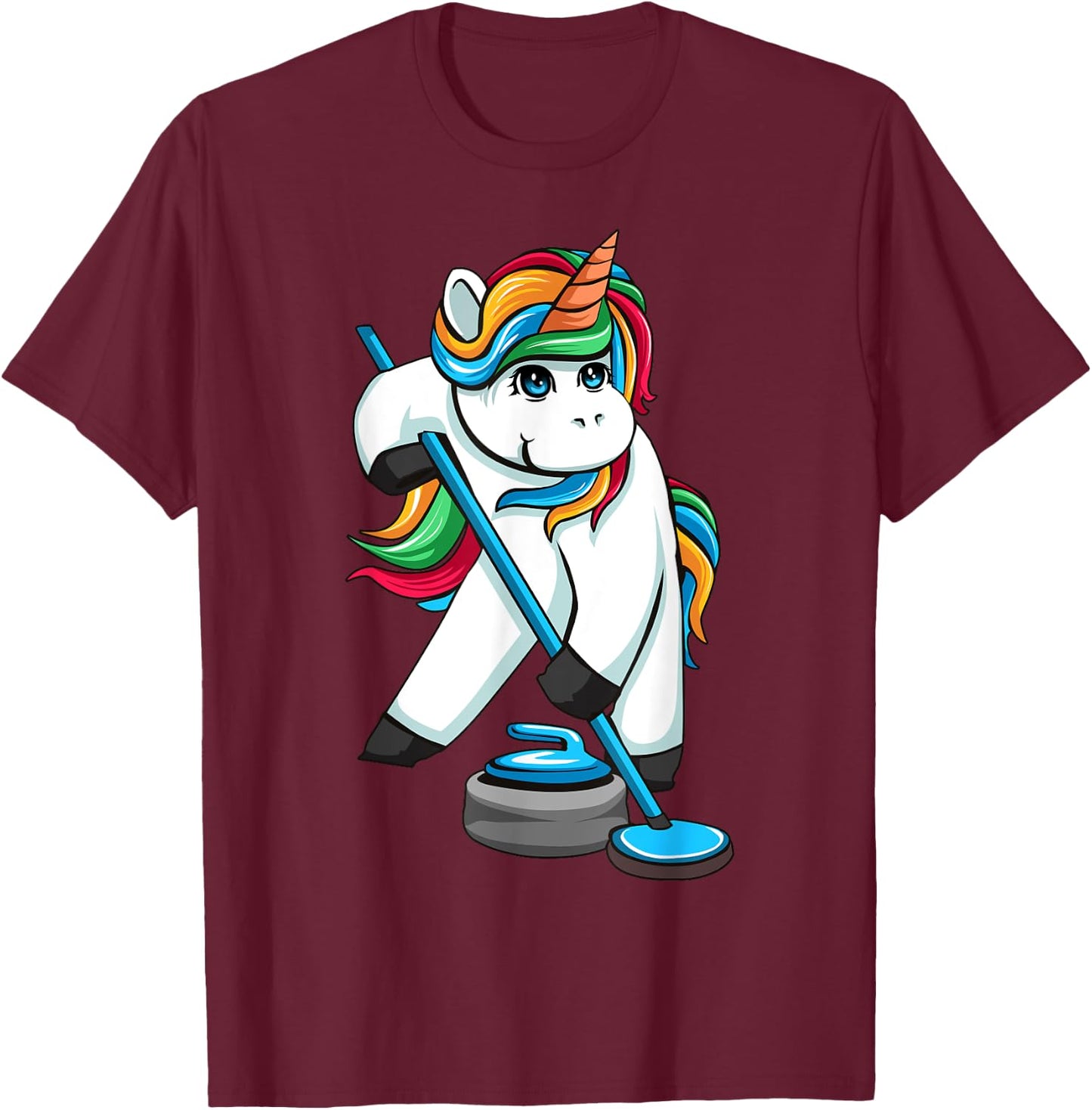 Funny Unicorn Curling Design Women Curling Player T-Shirt - T-Shirt | Maroon