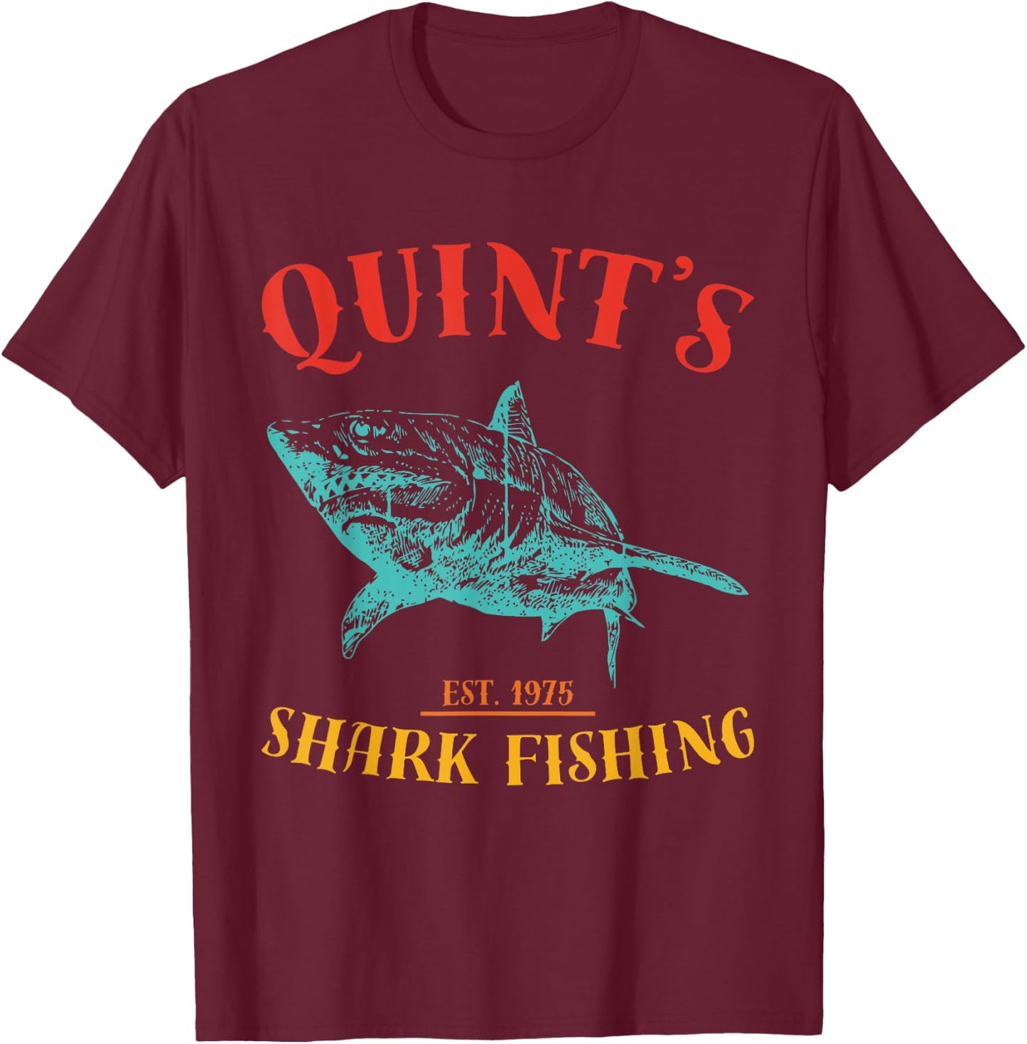 Quint’s Shark est. 1975 Fishing Funny Retro Fishing T-Shirt - T-Shirt | Maroon