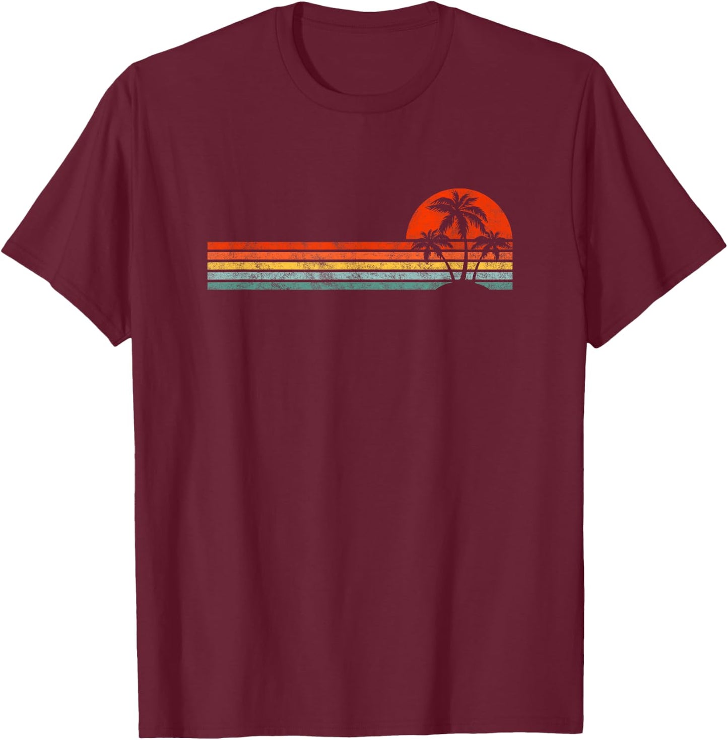 Vintage Palm Tree Sunset Horizon Summer Beach Vacation T-Shirt - T-Shirt | Maroon
