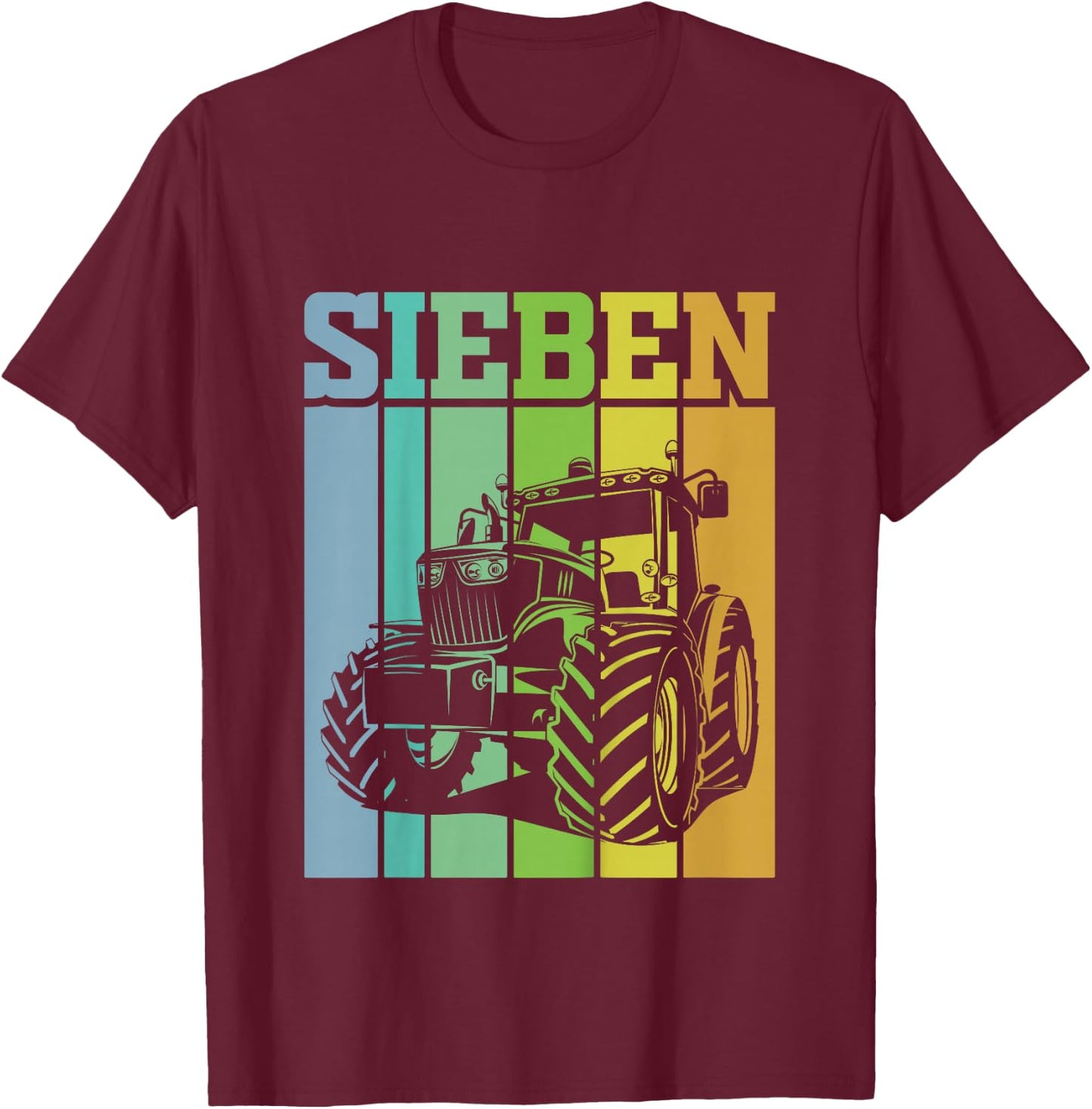 Children's Birthday 7 Years 7th Birthday Tractor , black T-Shirt - T-Shirt | Maroon