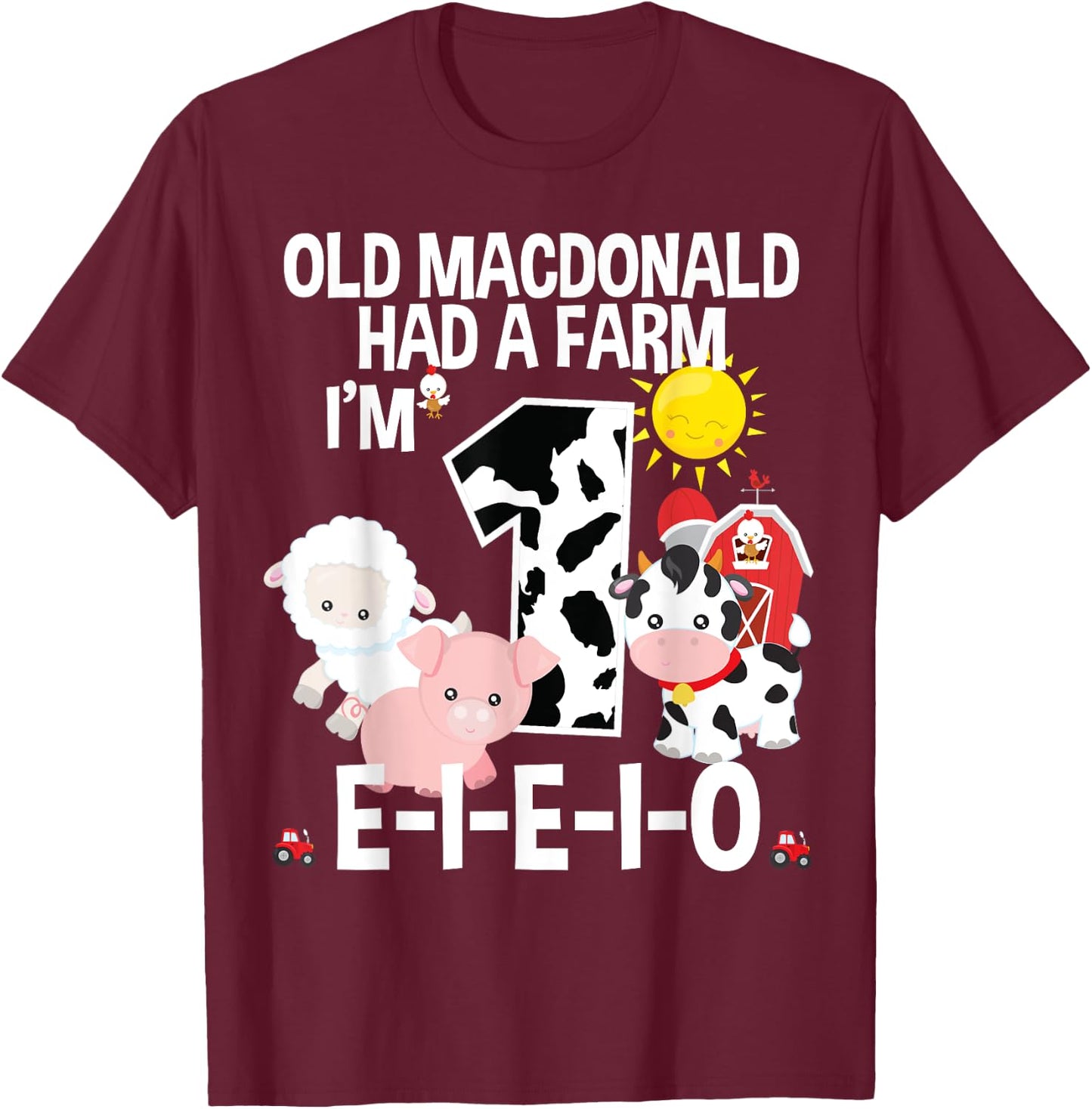 Toddler Kids Old MacDonald 1st Birthday Party Nursery Song T-Shirt - T-Shirt | Maroon