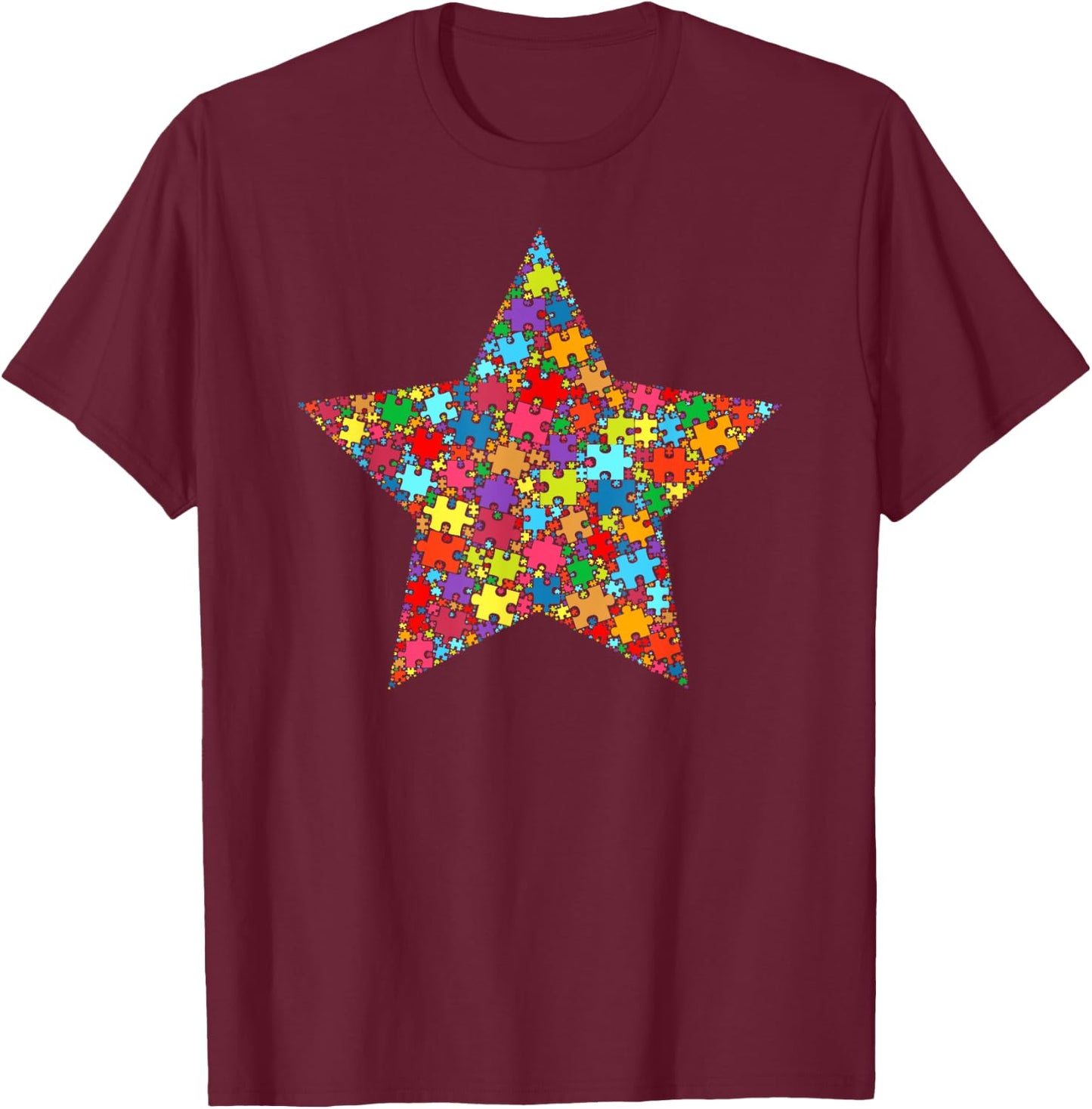 Star Shape Autism Puzzle Men Kids Autism Awareness T-Shirt - T-Shirt | Maroon